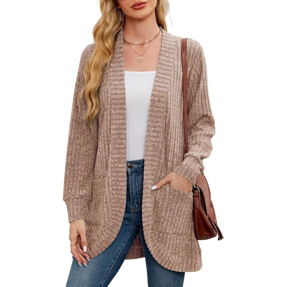 Plus Size Women's Cardigan Knit Sweater Long Sleeve Casual Open Front